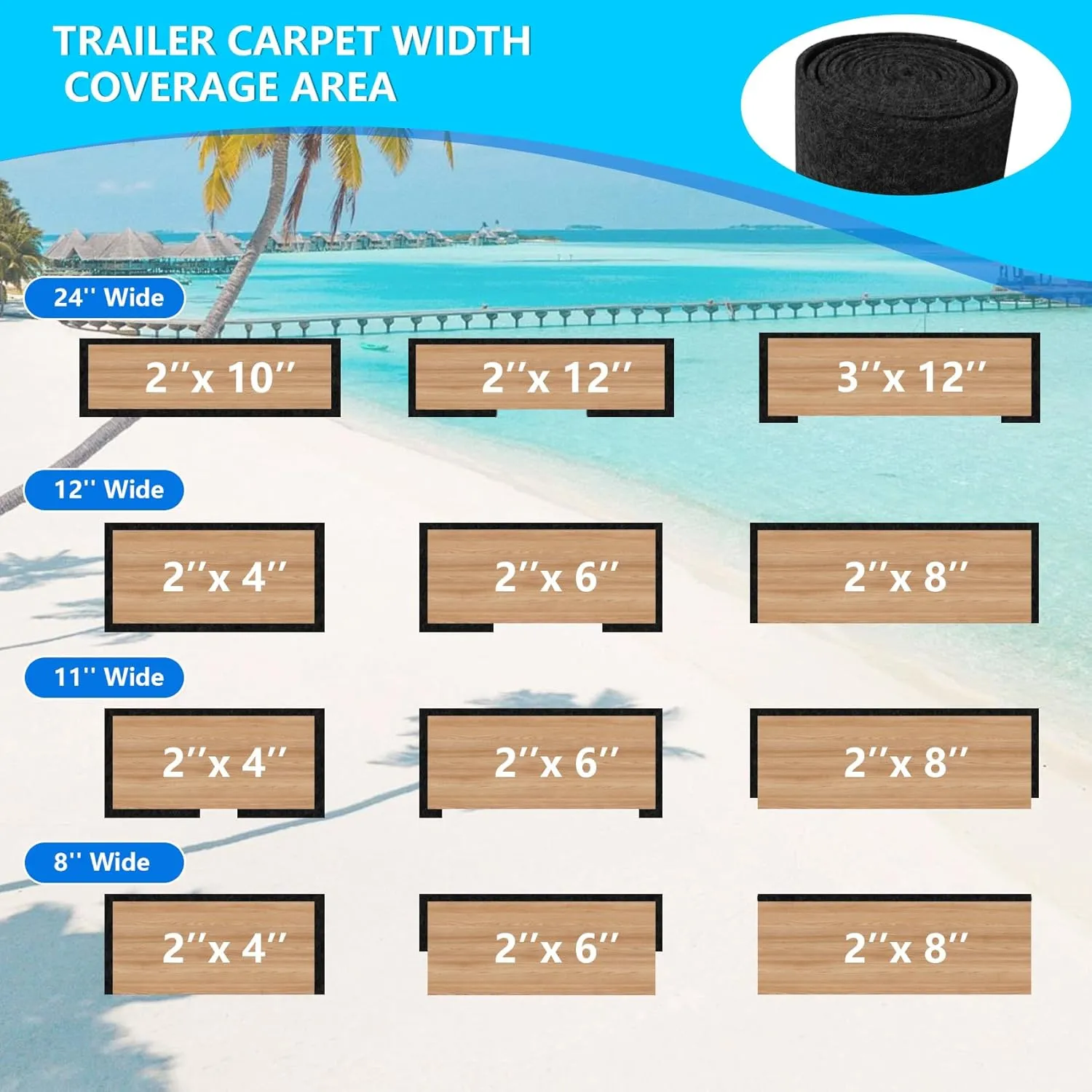 Boat Trailer Bunk Carpet, 13ft X 12in Bunk Carpet for Boat Trailers, 8mm Thickness Trailer Bunk Carpets for Boat Trailers or Jet Ski Ramps - Black