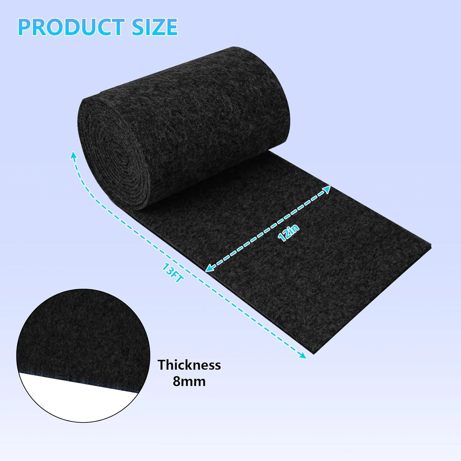 Boat Trailer Bunk Carpet, 13ft X 12in Bunk Carpet for Boat Trailers, 8mm Thickness Trailer Bunk Carpets for Boat Trailers or Jet Ski Ramps - Black
