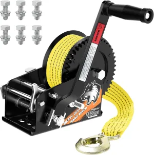 Boat Winches for Trailers, Heavy Duty Boat Trailer Winch with 33FT Strap, 2- Way Ratchet and Ratio 4:1/8:1 Gear Two Speed Switchable 2500 lbs Hand Crank Winch,Towing Truck, ATV, RV and Jet Ski