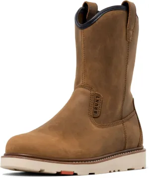 BRUNT Bolduc Unlined (Soft Toe) - Men’s Size 5.5, Brown - 9" Water-Resistant Pull-On Wedge Work Boot - EH Rated - Slip   Oil Resistant - Heat-Resistant Sole - Adjustable Width System