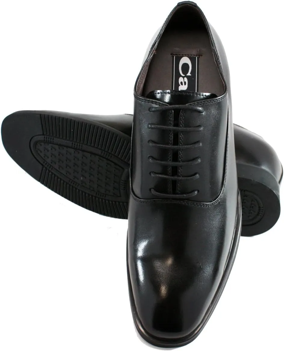CALTO Men's Invisible Height Increasing Elevator Shoes - Black Premium Leather Lace-up Formal Dress Oxfords - 3 Inches Taller - G8082 - Size 6.5 D(M) US