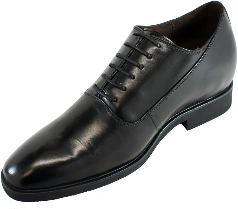 CALTO Men's Invisible Height Increasing Elevator Shoes - Black Premium Leather Lace-up Formal Dress Oxfords - 3 Inches Taller - G8082 - Size 6.5 D(M) US