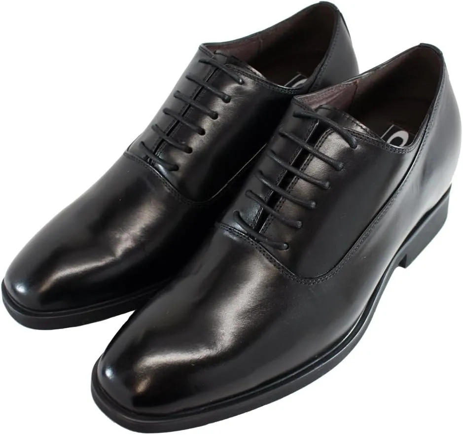 CALTO Men's Invisible Height Increasing Elevator Shoes - Black Premium Leather Lace-up Formal Dress Oxfords - 3 Inches Taller - G8082 - Size 6.5 D(M) US