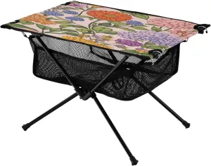 Camping Table Lightweight Portable Folding Table with Mesh Storage Net Flower Chrysanthemum Ideal for Camping Hiking Beach Picnic Travel Backyard