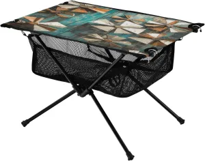 Camping Table Lightweight Portable Folding Table with Mesh Storage Net Wood Grain Windmill Ideal for Camping Hiking Beach Picnic Travel Backyard