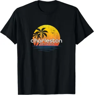 Charleston SC Vintage Palm Tree Sunset T-Shirt