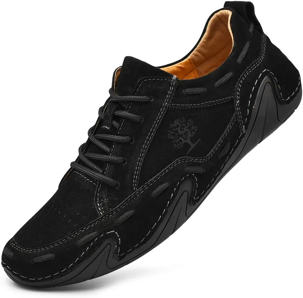 ChicLovey Mens Casual Leather Driving Loafers Lace up Boat Shoes Handmade Moccasins