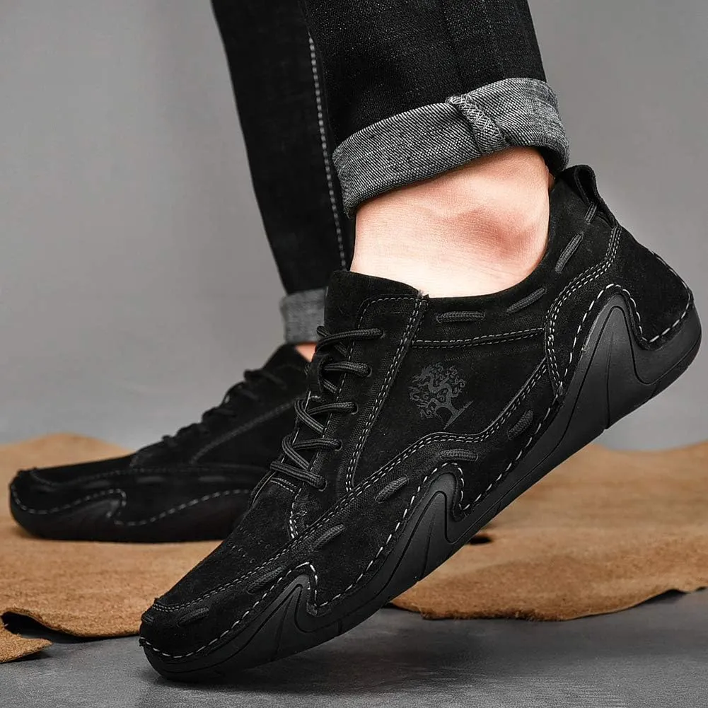 ChicLovey Mens Casual Leather Driving Loafers Lace up Boat Shoes Handmade Moccasins