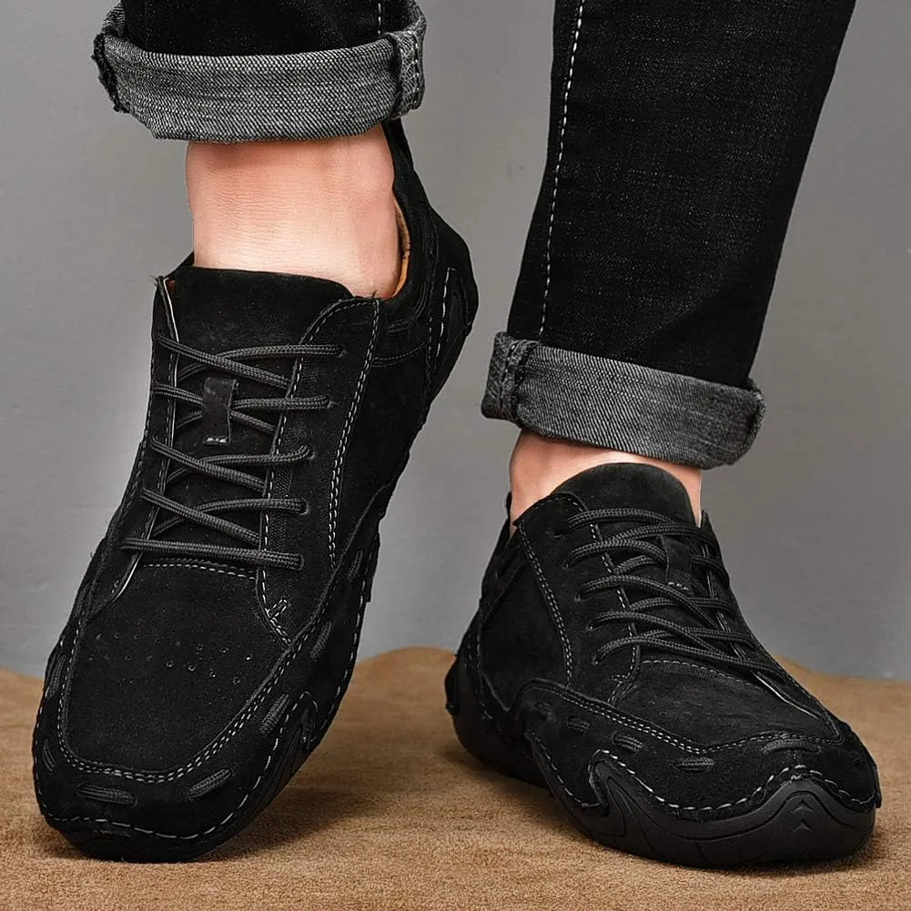 ChicLovey Mens Casual Leather Driving Loafers Lace up Boat Shoes Handmade Moccasins