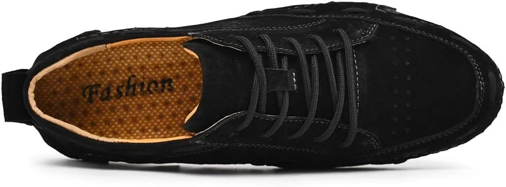 ChicLovey Mens Casual Leather Driving Loafers Lace up Boat Shoes Handmade Moccasins