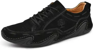 ChicLovey Mens Casual Leather Driving Loafers Lace up Boat Shoes Handmade Moccasins