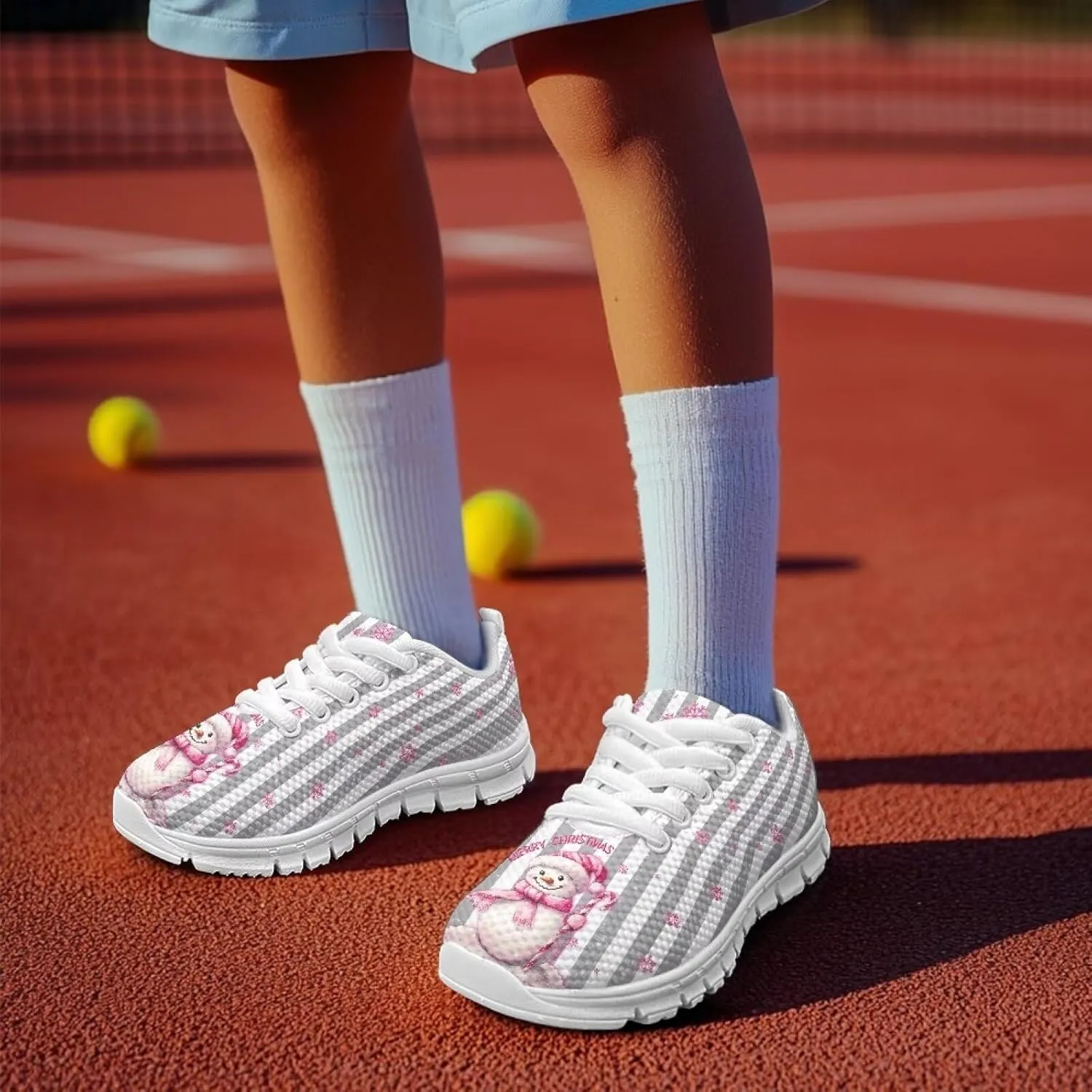 Children's Christmas Sneaker Soft Lightweight Athletic Hiking Shoes for Big Kids Breathable Lace-Up Non-Slip Walking Sneaker for Litter Kids US 11-5