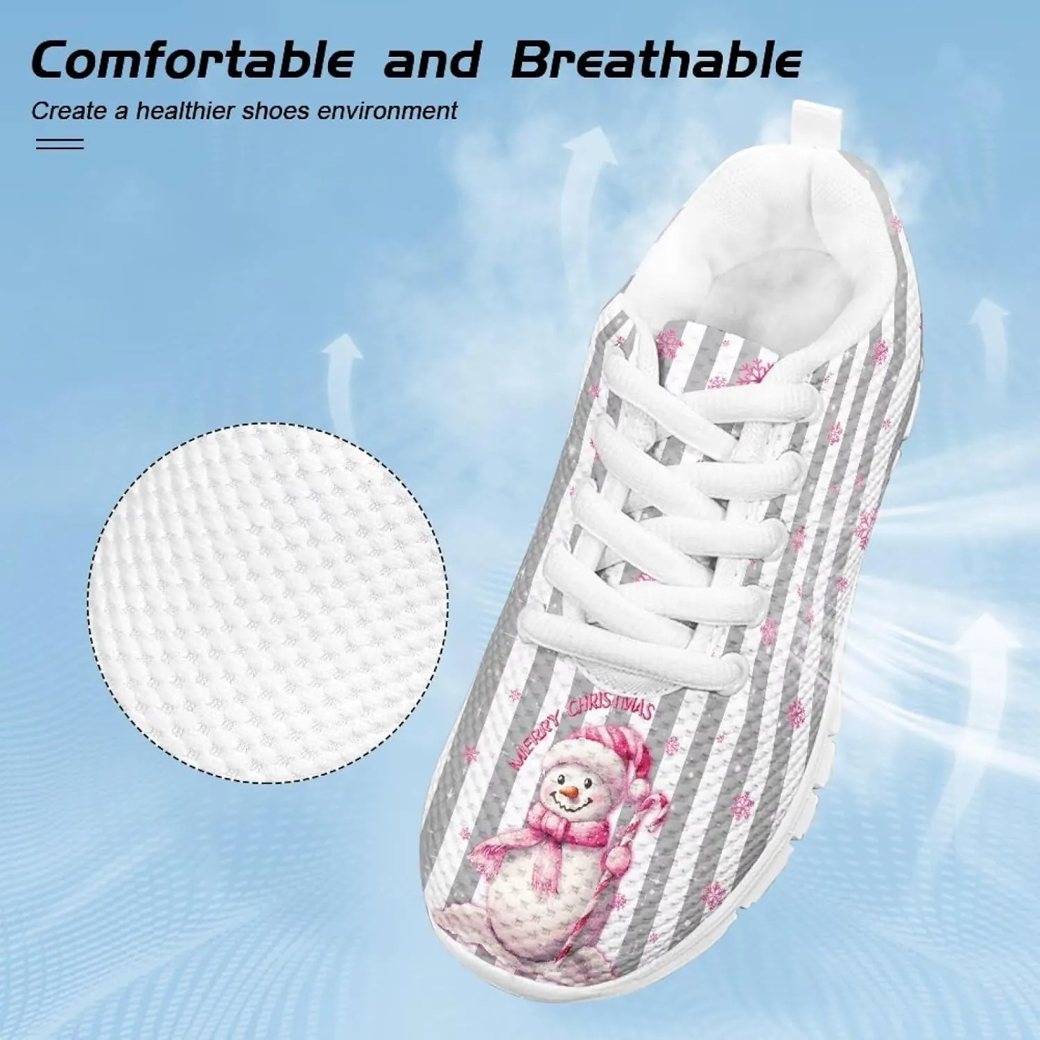 Children's Christmas Sneaker Soft Lightweight Athletic Hiking Shoes for Big Kids Breathable Lace-Up Non-Slip Walking Sneaker for Litter Kids US 11-5