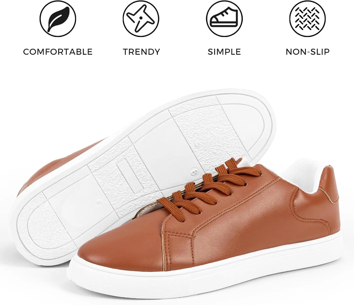 CHIN·MOON Men's Lightweight Casual Sneakers PU Leather Tennis Shoes Low Top Fashion Skate Sneaker