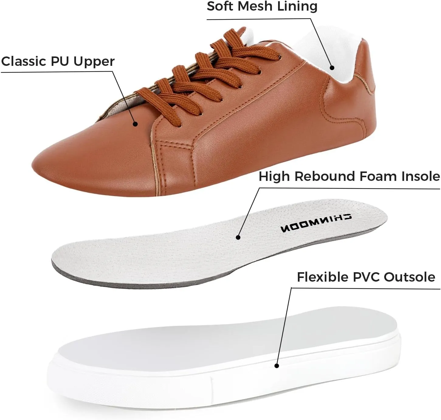 CHIN·MOON Men's Lightweight Casual Sneakers PU Leather Tennis Shoes Low Top Fashion Skate Sneaker