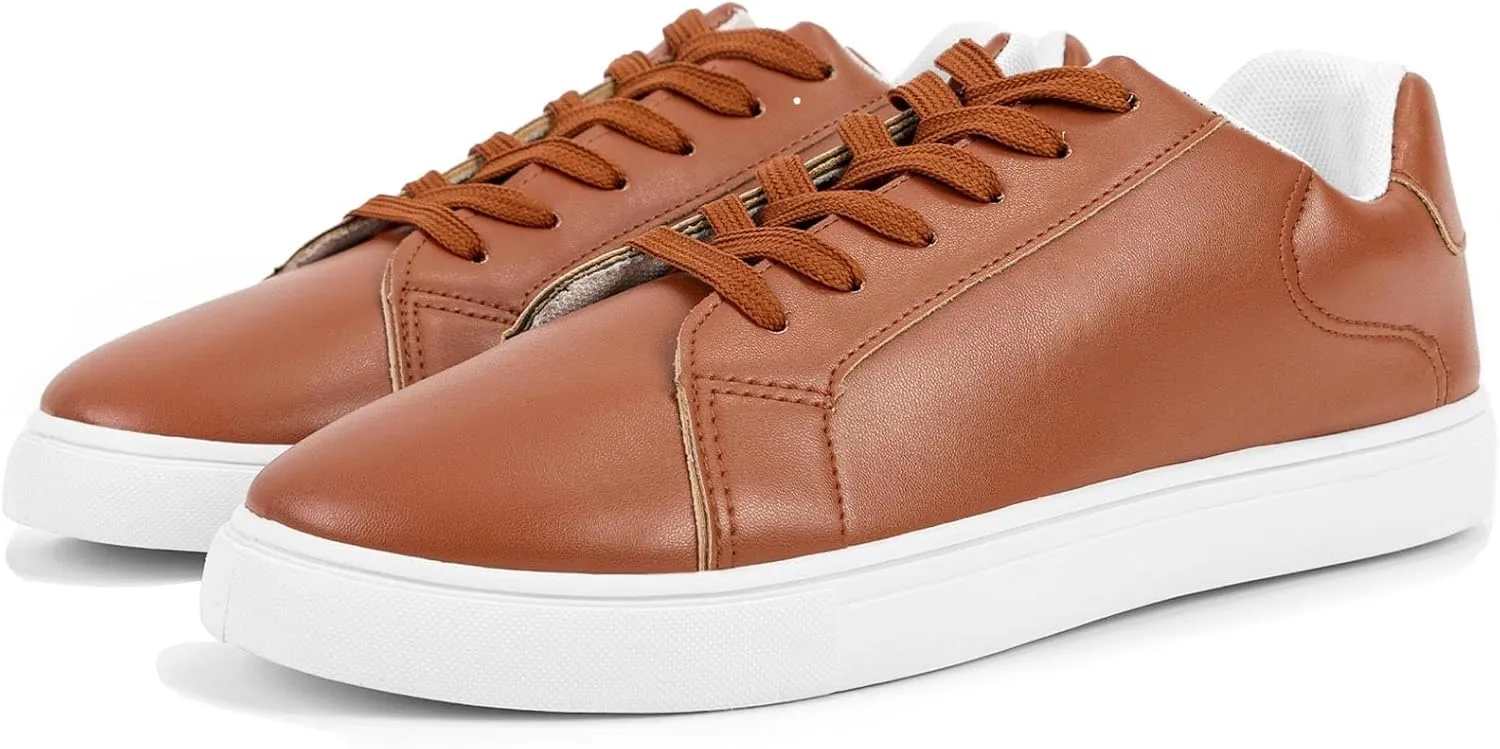 CHIN·MOON Men's Lightweight Casual Sneakers PU Leather Tennis Shoes Low Top Fashion Skate Sneaker