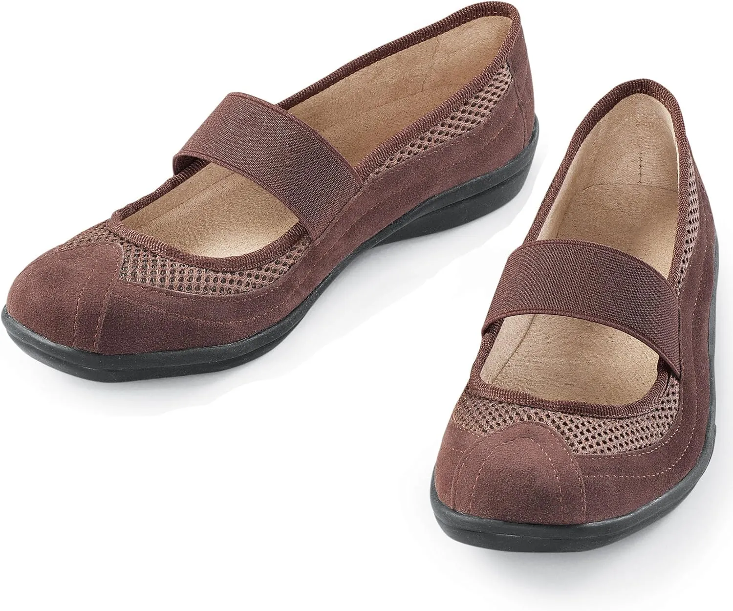 Collections Etc Women's Extra-Wide Width Mary Jane Strap Shoes Black 6