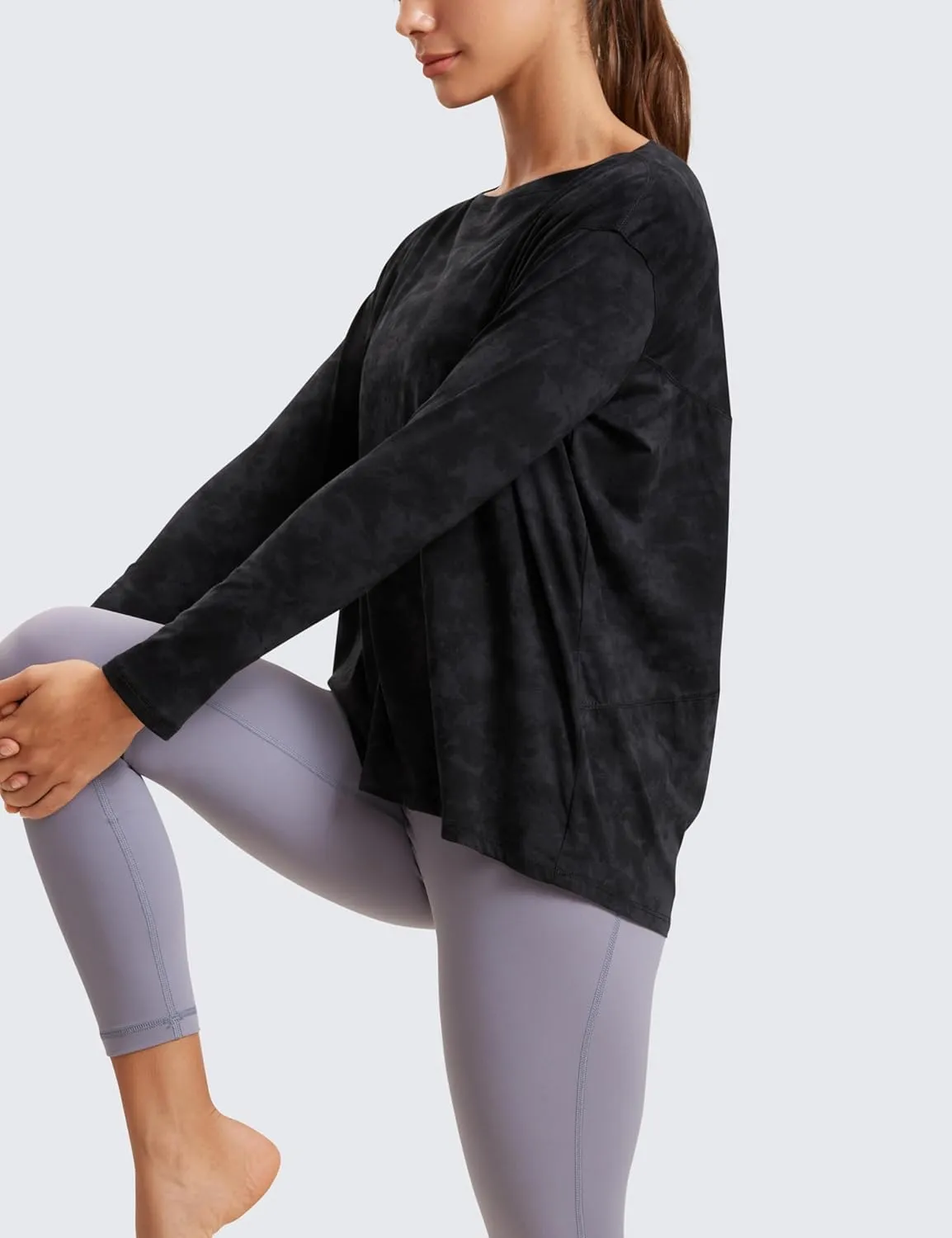 CRZ YOGA Pima Cotton Long Sleeve Workout Shirts for Women Loose Fit Athletic Yoga T-Shirts Casual Boat Neck Fall Tops