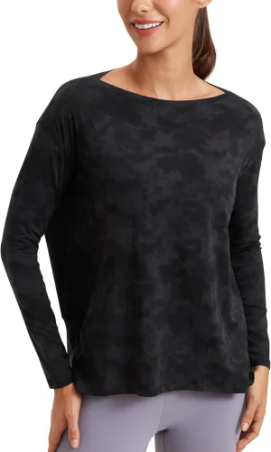 CRZ YOGA Pima Cotton Long Sleeve Workout Shirts for Women Loose Fit Athletic Yoga T-Shirts Casual Boat Neck Fall Tops