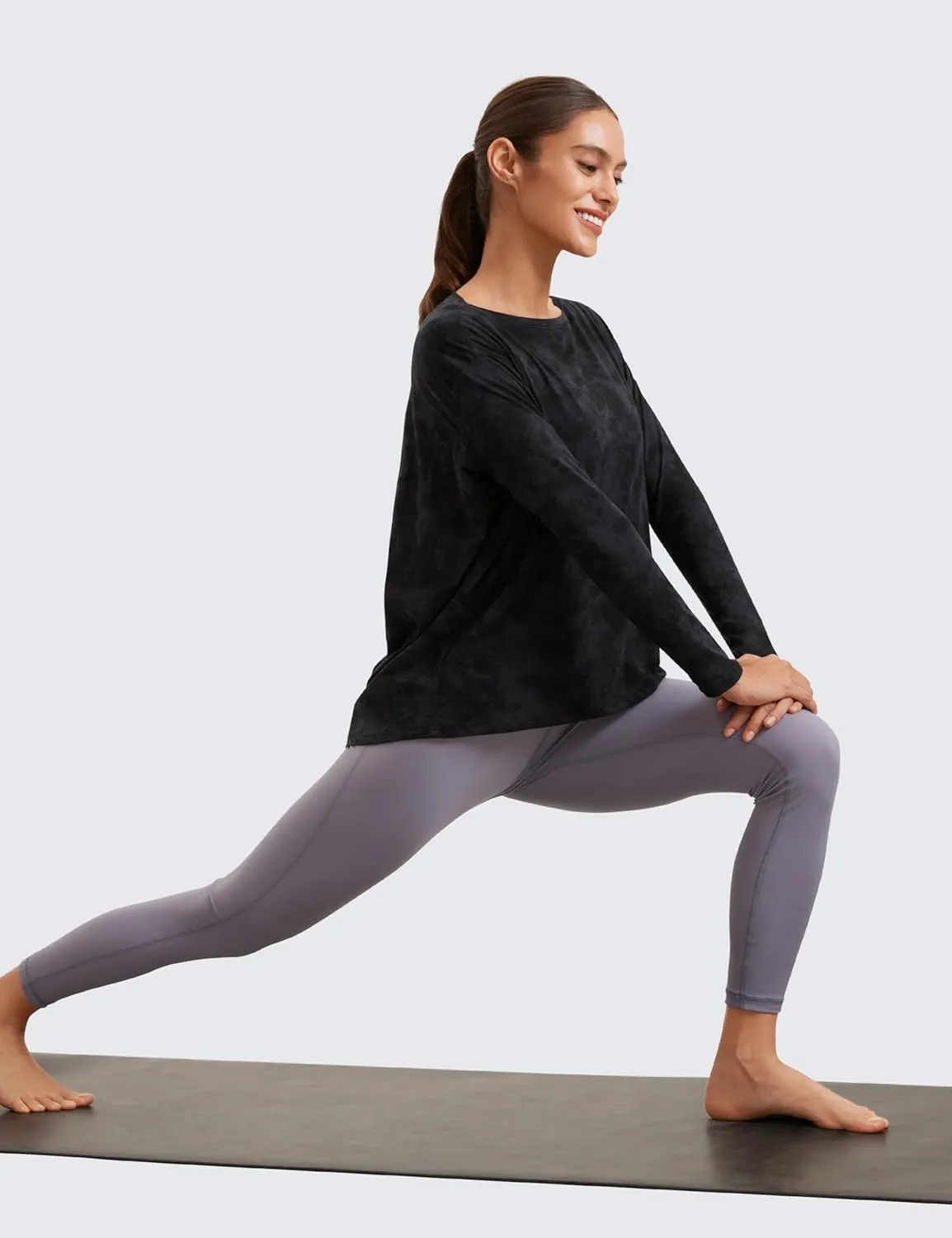 CRZ YOGA Pima Cotton Long Sleeve Workout Shirts for Women Loose Fit Athletic Yoga T-Shirts Casual Boat Neck Fall Tops