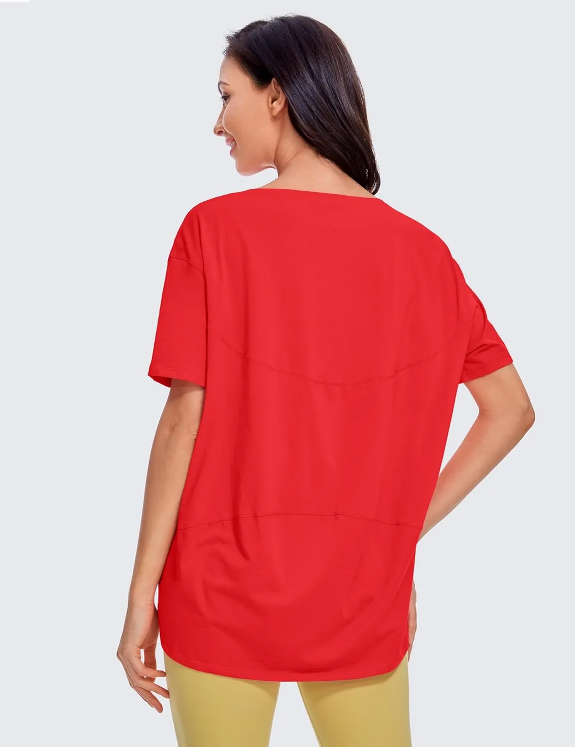 CRZ YOGA Women's Pima Cotton Short Sleeve Shirts Boat Neck Loose Fit Gym Workout T-Shirt Athletic Casual Tops