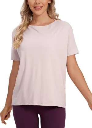 CRZ YOGA Women's Pima Cotton Short Sleeve Shirts Boat Neck Loose Fit Gym Workout T-Shirt Athletic Casual Tops