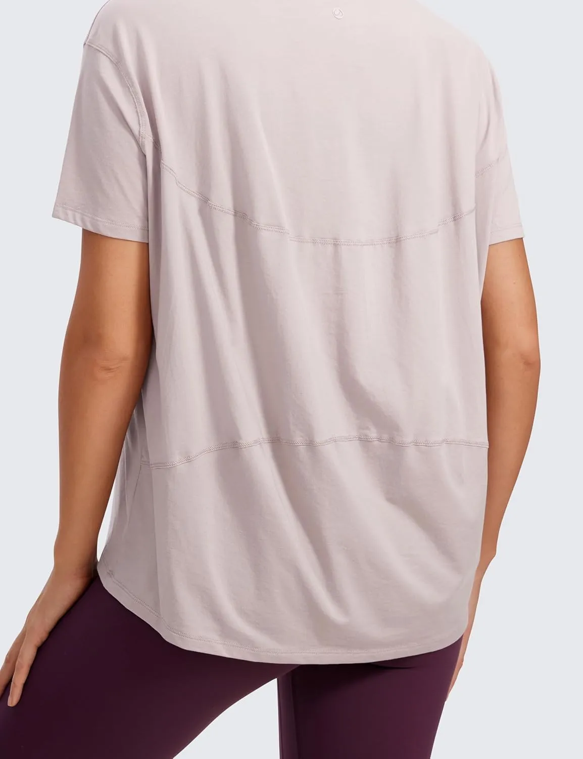 CRZ YOGA Women's Pima Cotton Short Sleeve Shirts Boat Neck Loose Fit Gym Workout T-Shirt Athletic Casual Tops