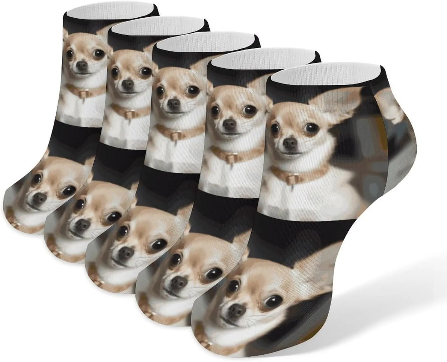 Cute Chihuahua Ankle Socks for Men & Women, 5 Pairs Breathable Soft Low Cut Socks, Stretch Sweat Wicking Sox