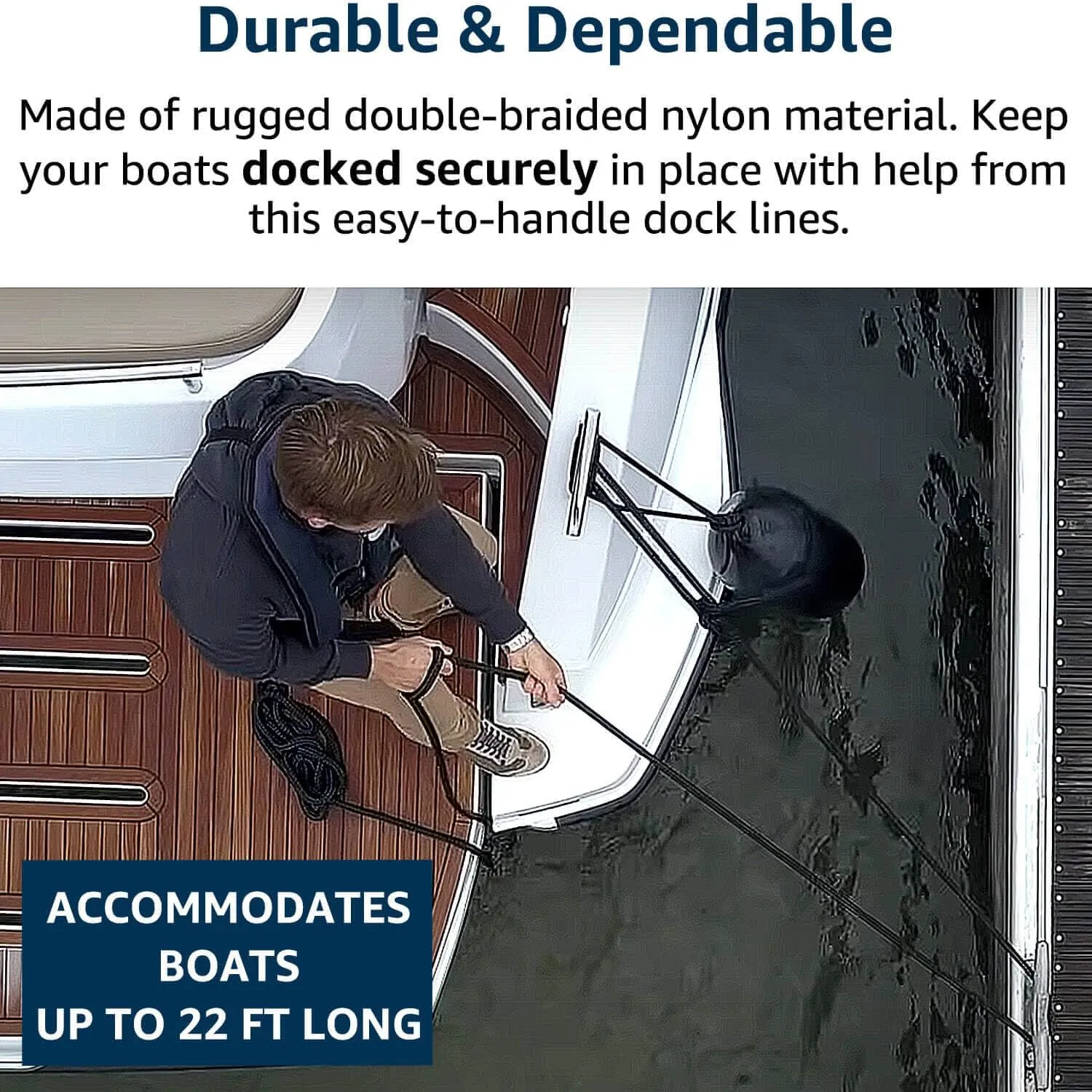 Dock Lines 2 Pack 3/8" x 15' Double Braided Nylon Boat Dock Lines with a 12" Loop - Marine Grade Dock Lines for Boats 3/8 Inch Boat Ropes for Docking, Boat Lines/Dock Ropes/Marine Rope, J-FM TWNTHSD
