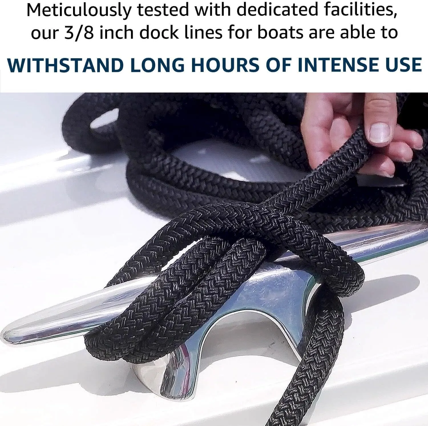 Dock Lines 2 Pack 3/8" x 15' Double Braided Nylon Boat Dock Lines with a 12" Loop - Marine Grade Dock Lines for Boats 3/8 Inch Boat Ropes for Docking, Boat Lines/Dock Ropes/Marine Rope, J-FM TWNTHSD