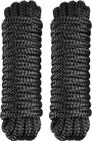 Dock Lines 2 Pack 3/8" x 15' Double Braided Nylon Boat Dock Lines with a 12" Loop - Marine Grade Dock Lines for Boats 3/8 Inch Boat Ropes for Docking, Boat Lines/Dock Ropes/Marine Rope, J-FM TWNTHSD