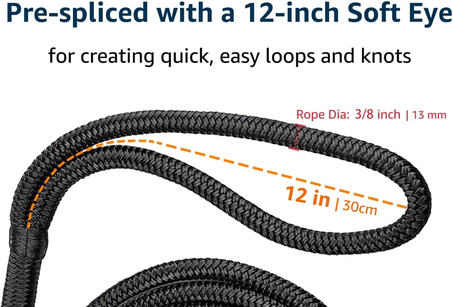 Dock Lines 2 Pack 3/8" x 15' Double Braided Nylon Boat Dock Lines with a 12" Loop - Marine Grade Dock Lines for Boats 3/8 Inch Boat Ropes for Docking, Boat Lines/Dock Ropes/Marine Rope, J-FM TWNTHSD