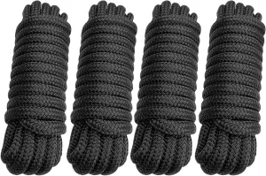 Dock Lines - 3/8" x 15' Double Braided Nylon Boat Dock Ropes with 12" Eyelet - Marine-Grade - 4 Pack (Black)