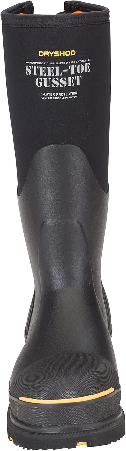 Dryshod Mens Slip Resistant Steel-Toe Gusset Work Safety Shoes |Waterproof | Rubber | Black