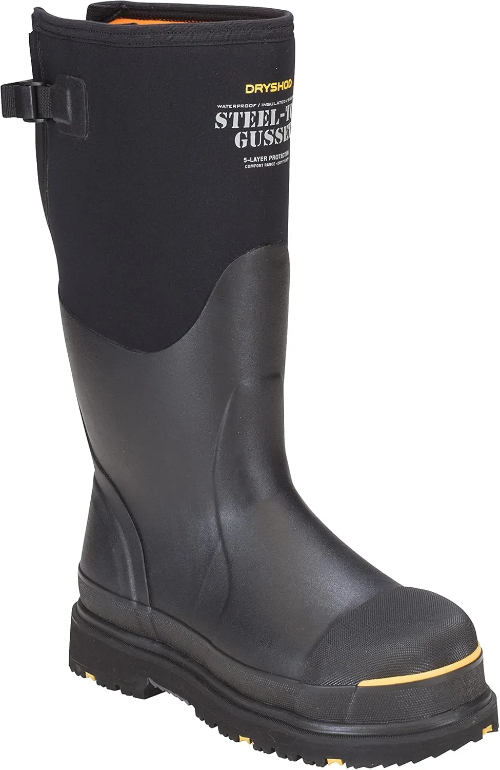 Dryshod Mens Slip Resistant Steel-Toe Gusset Work Safety Shoes |Waterproof | Rubber | Black