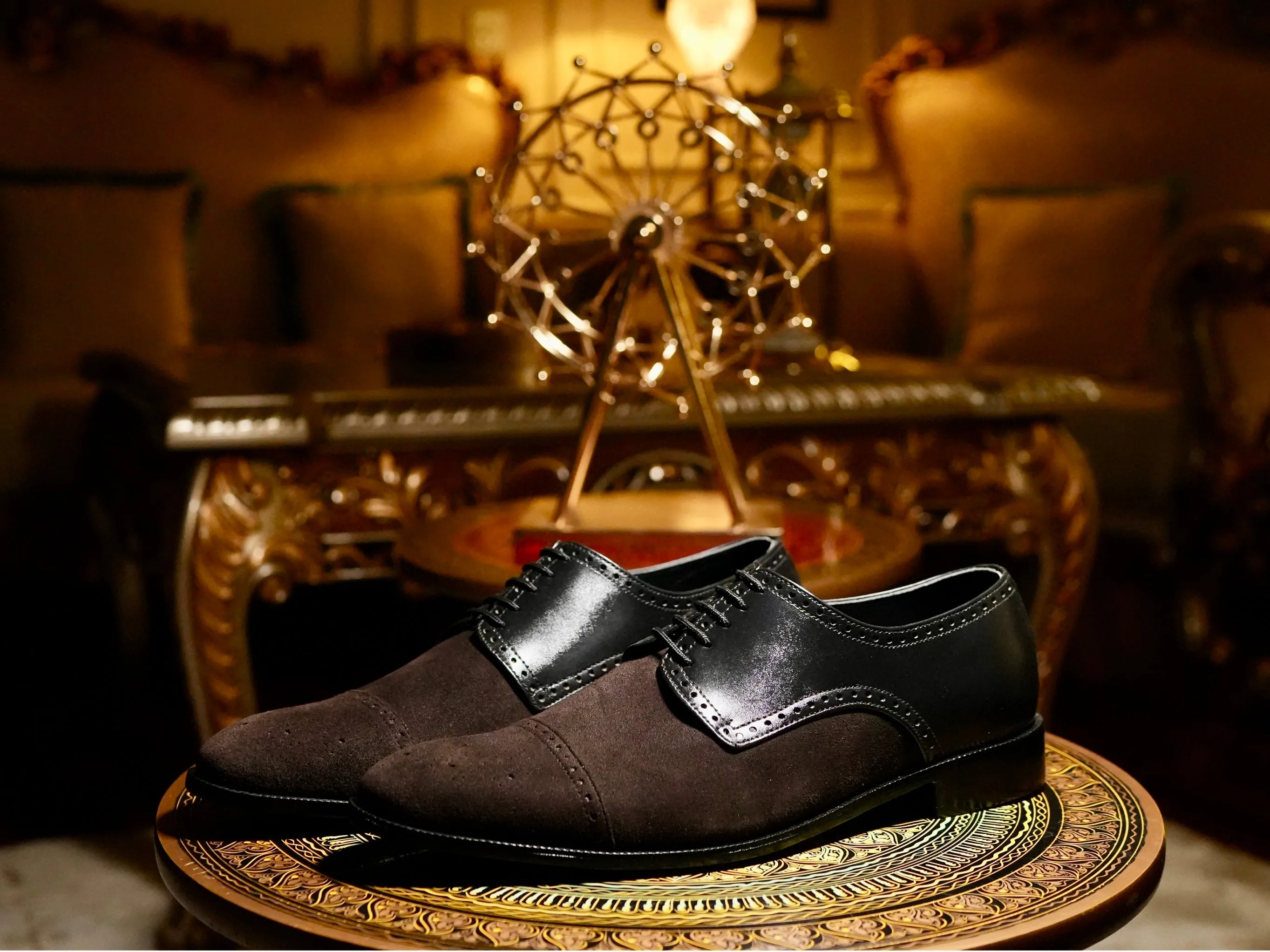 Duke's Obsidian Lace up: Leather & Suede Cap-Toe Dress Shoes