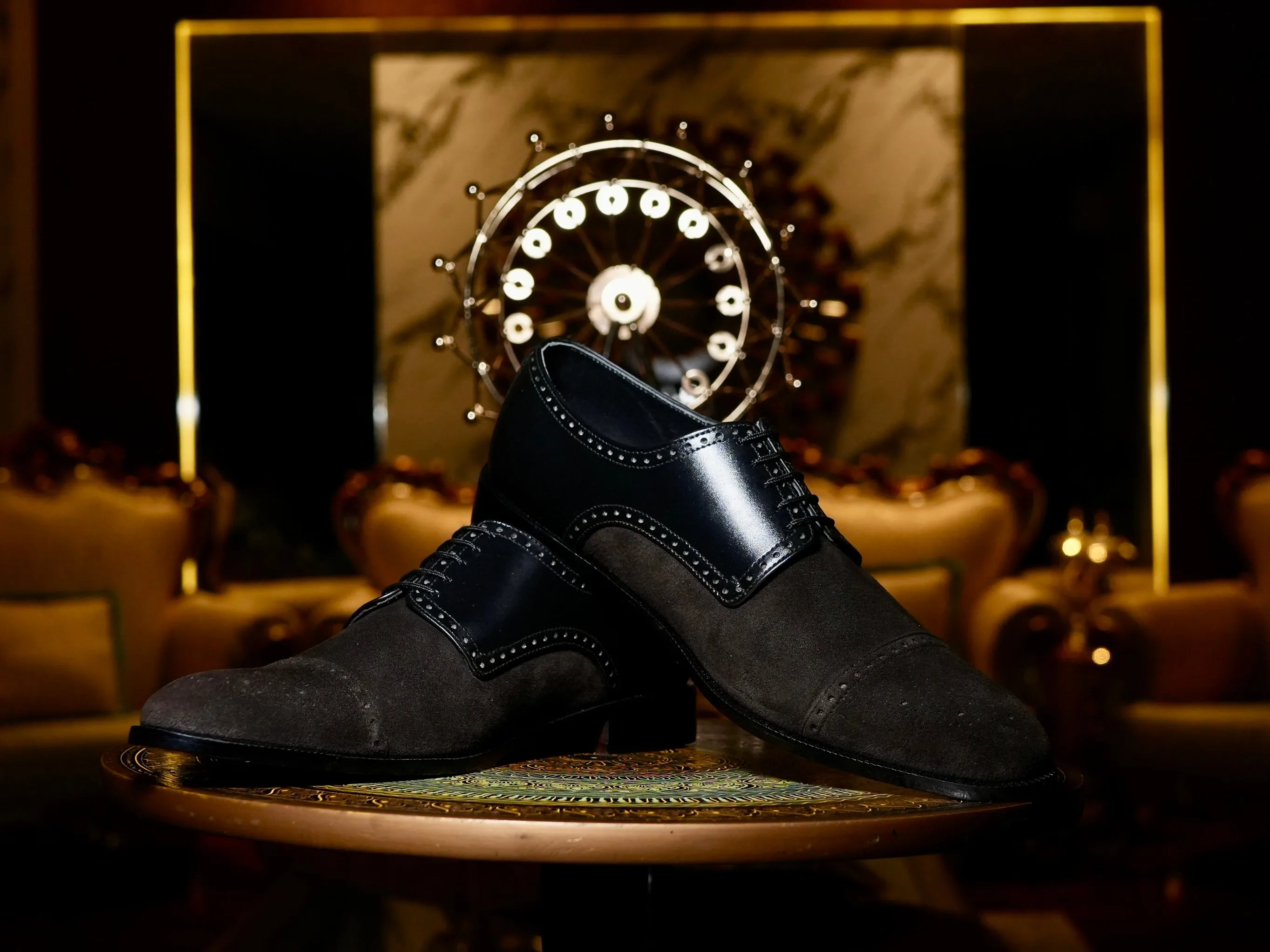 Duke's Obsidian Lace up: Leather & Suede Cap-Toe Dress Shoes