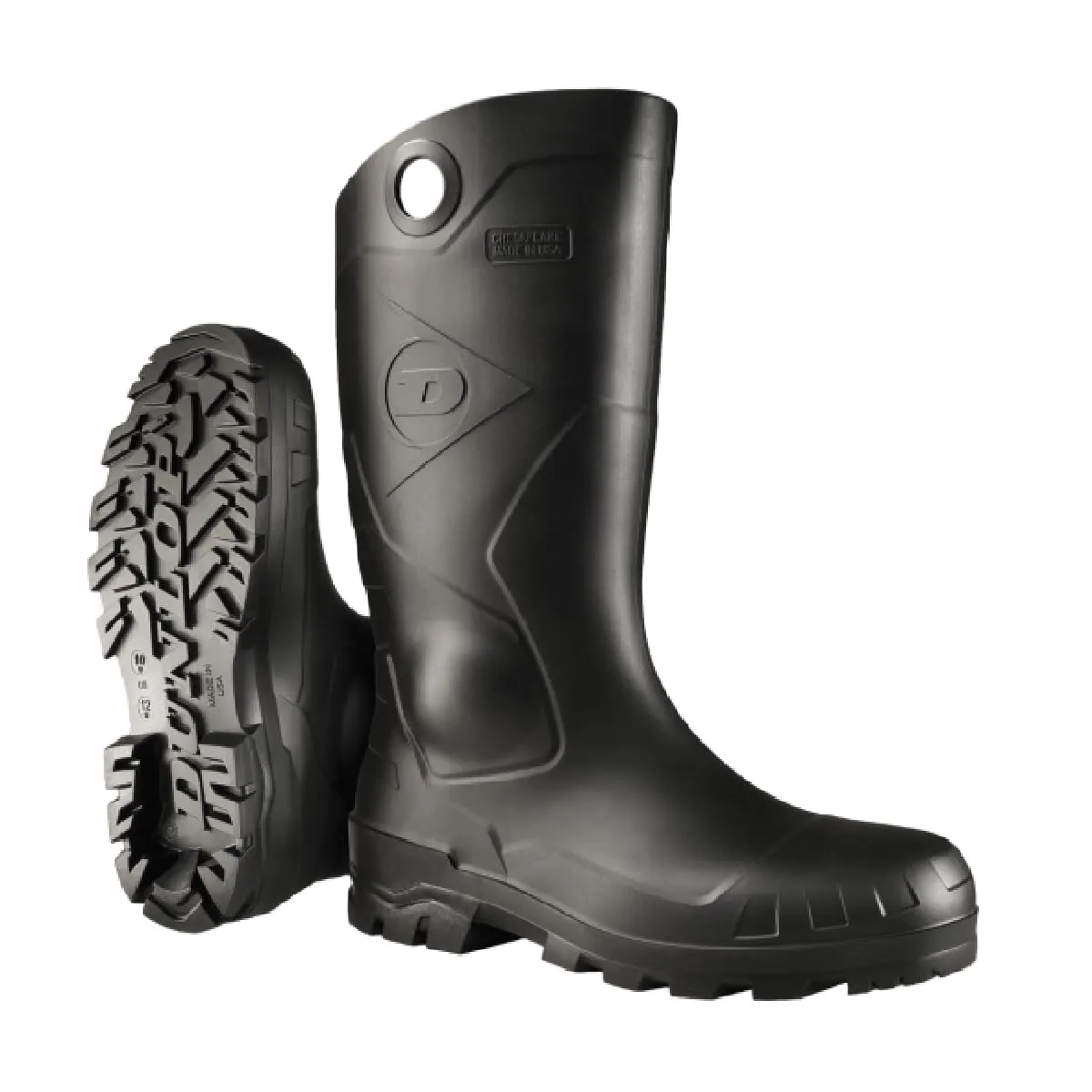 DUNLOP Protective Footwear, Chesapeake Plain Toe, 100% Waterproof, Lightweight and Durable PVC Boots, Slip Resistant, 8677577.04, Size 4 US, Black