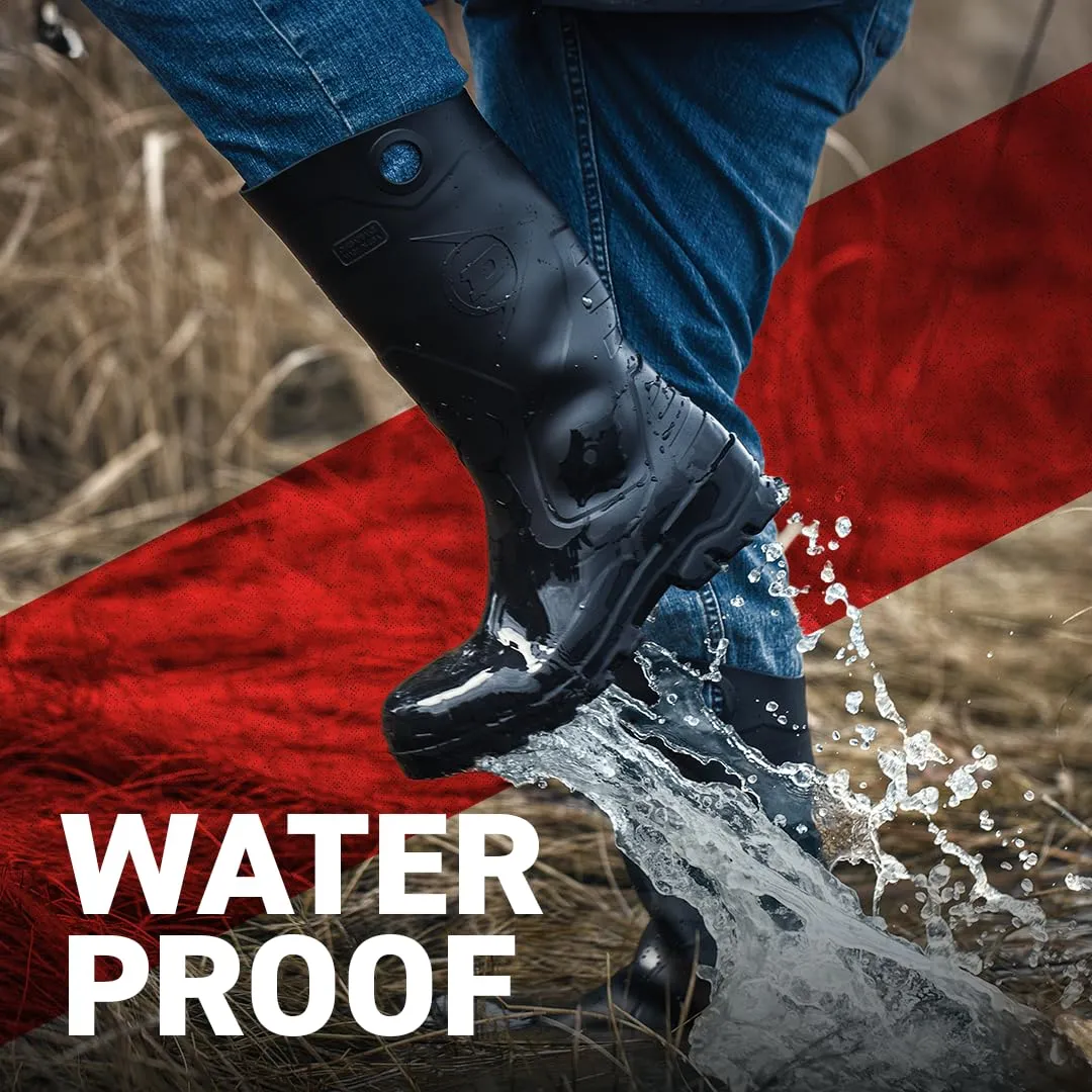 DUNLOP Protective Footwear, Chesapeake Plain Toe, 100% Waterproof, Lightweight and Durable PVC Boots, Slip Resistant, 8677577.04, Size 4 US, Black