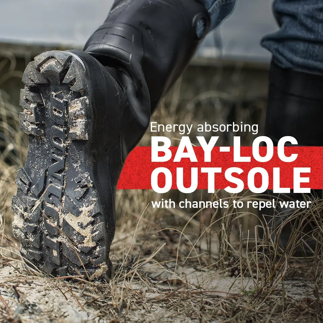 DUNLOP Protective Footwear, Chesapeake Plain Toe, 100% Waterproof, Lightweight and Durable PVC Boots, Slip Resistant, 8677577.04, Size 4 US, Black
