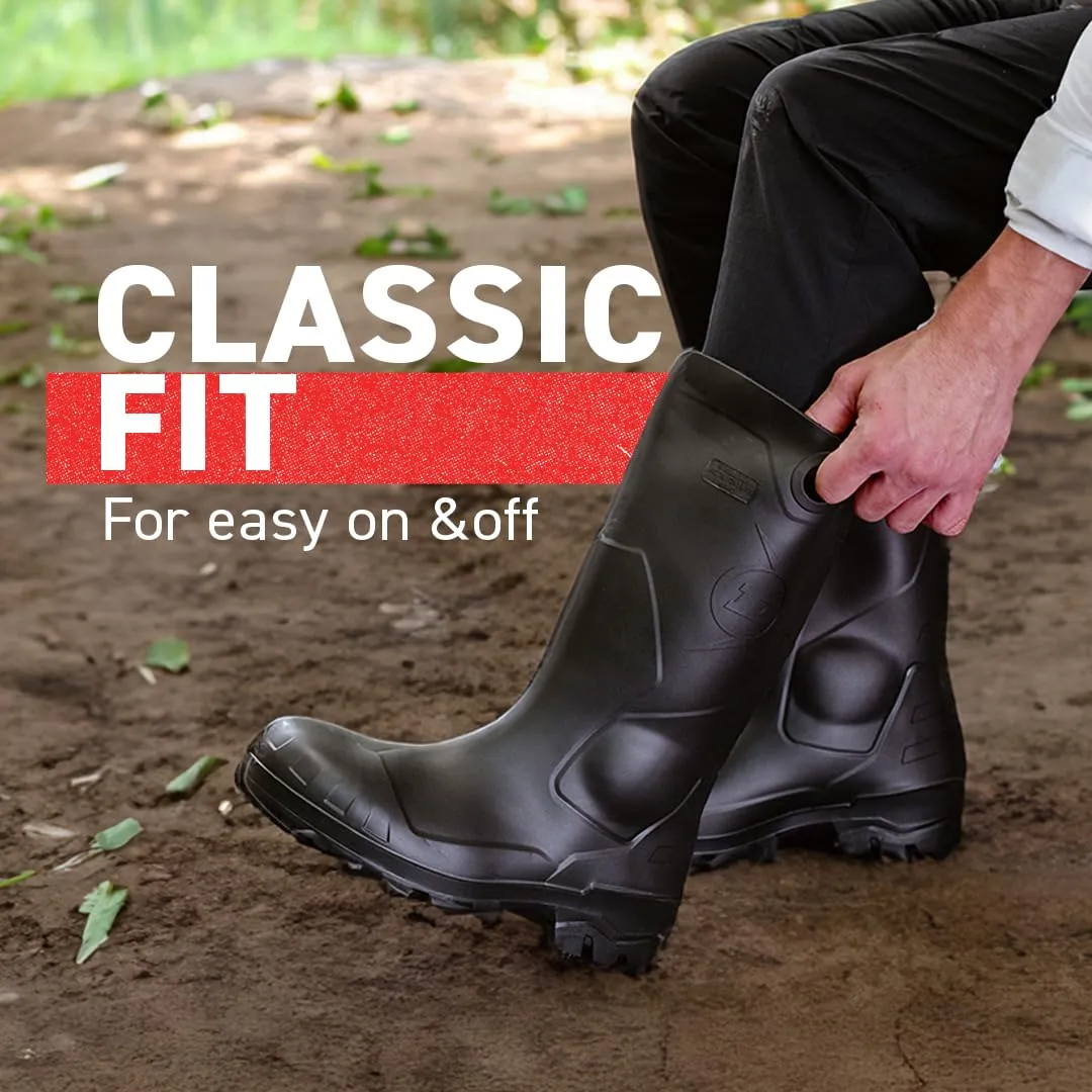 DUNLOP Protective Footwear, Chesapeake Plain Toe, 100% Waterproof, Lightweight and Durable PVC Boots, Slip Resistant, 8677577.04, Size 4 US, Black