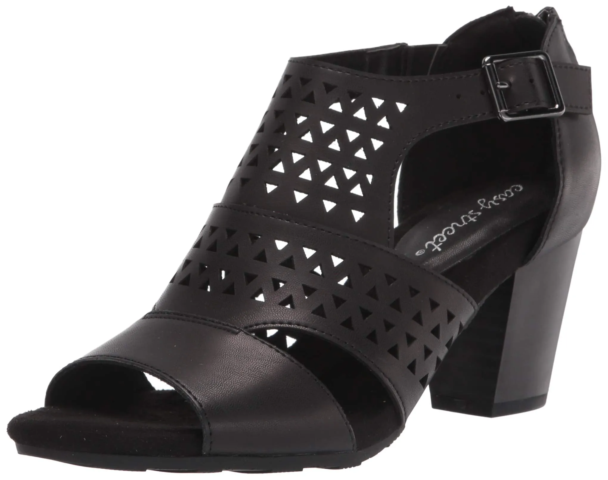 Easy Street Women's Block Heel Sandal Heeled, Black, 10 Wide