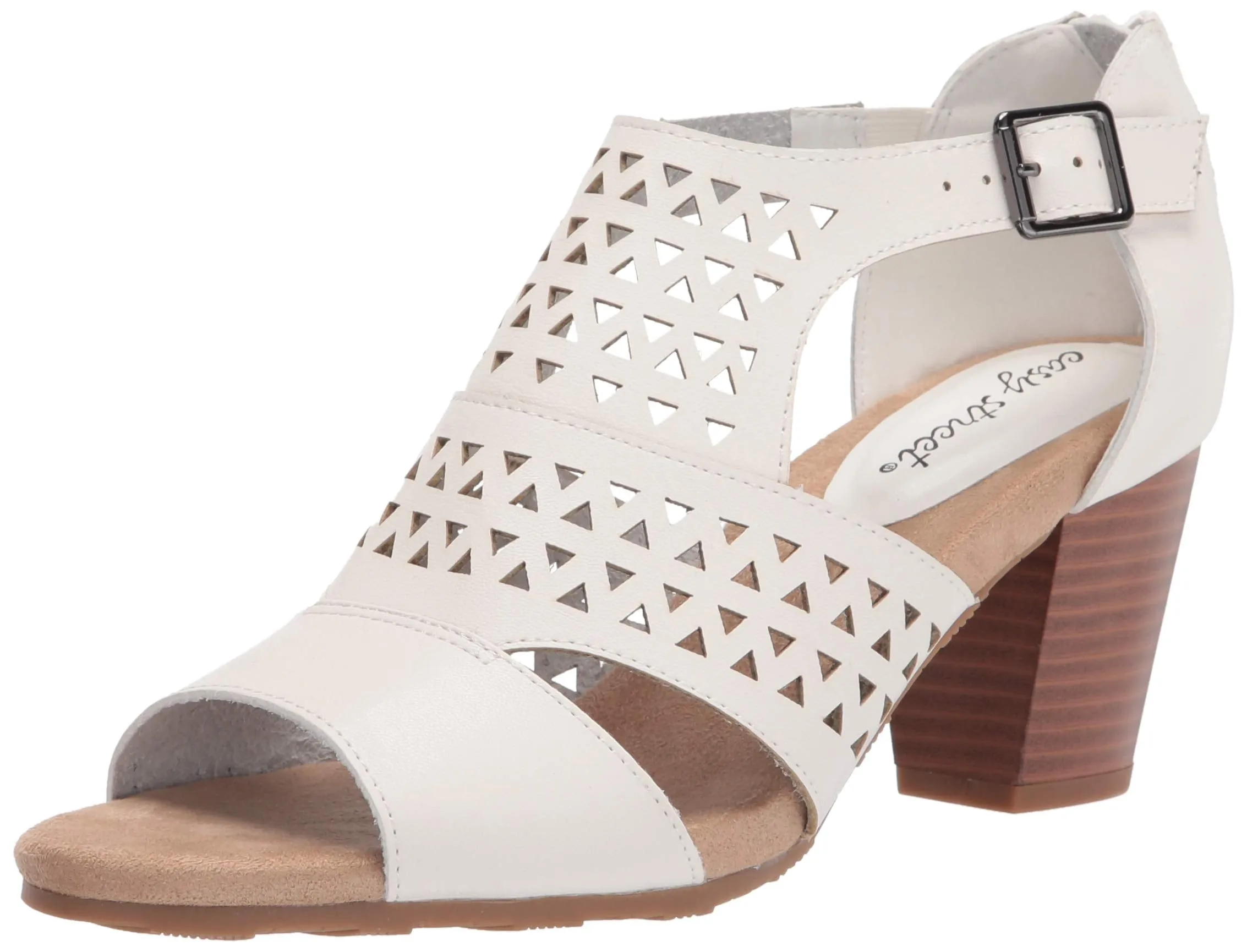 Easy Street Women's Block Heel Sandal Heeled, White, 8.5 Wide