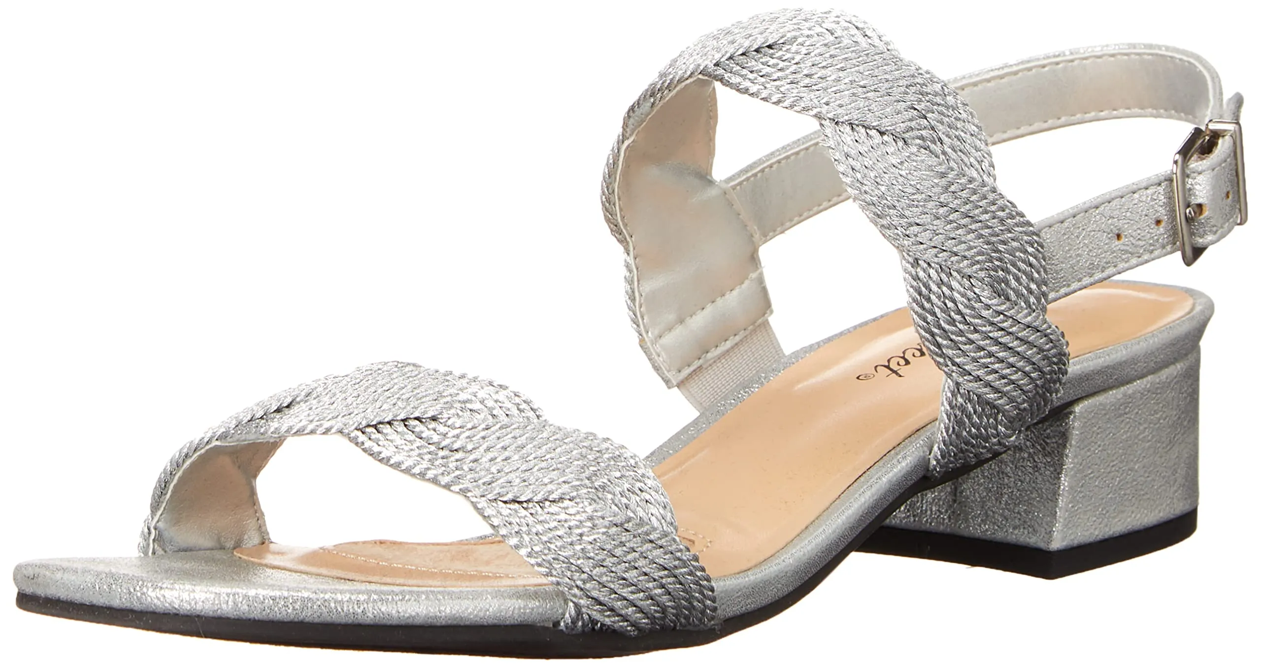 Easy Street Women's Charee Block Heel Sandal Heeled, Silver Woven, 9.5 X-Wide