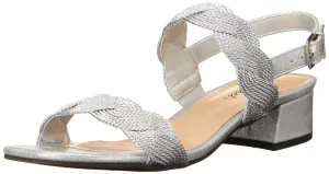 Easy Street Women's Charee Block Heel Sandal Heeled, Silver Woven, 9.5 X-Wide