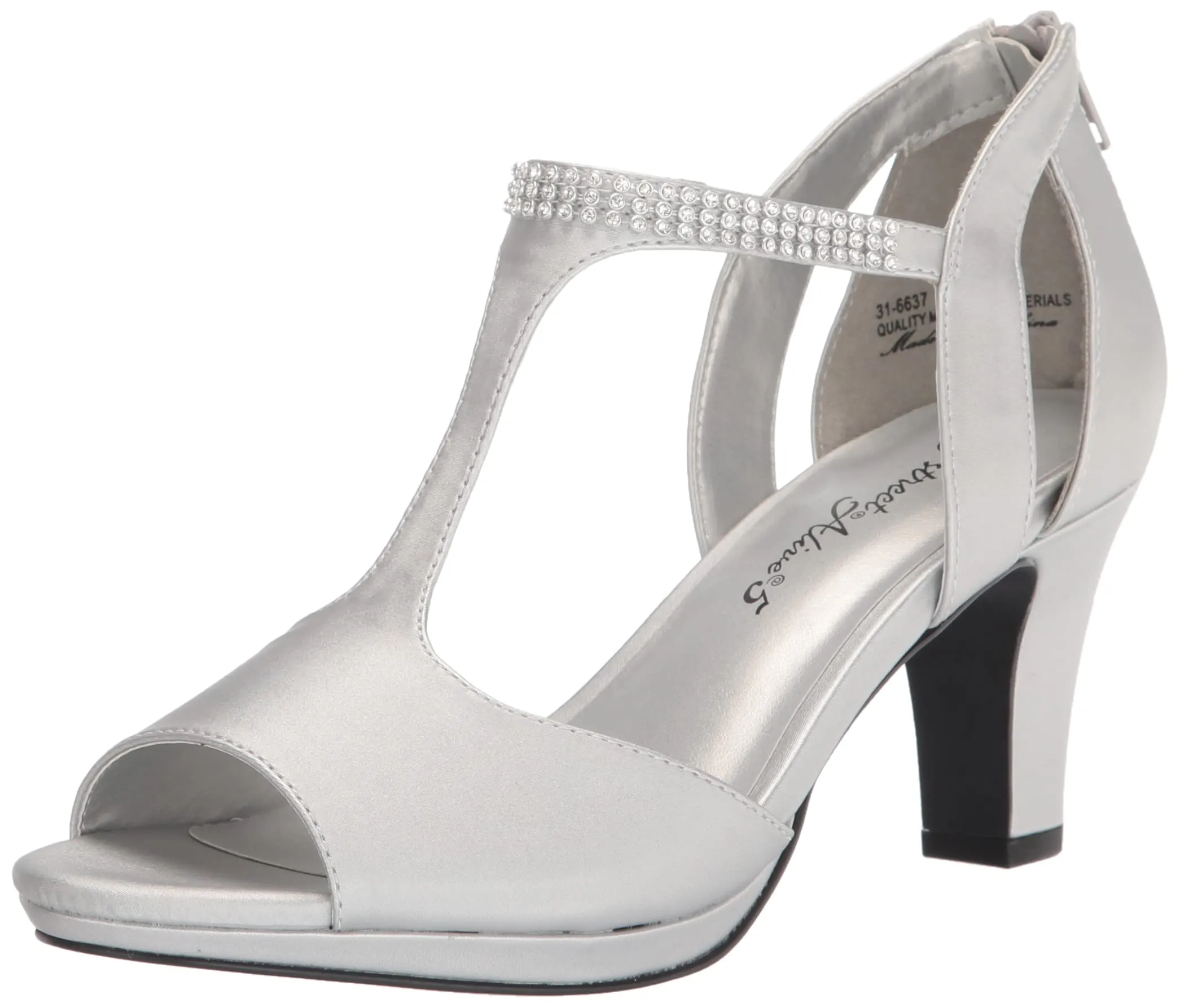 Easy Street Women's Flash Heeled Sandal, Silver Satin, 7.5