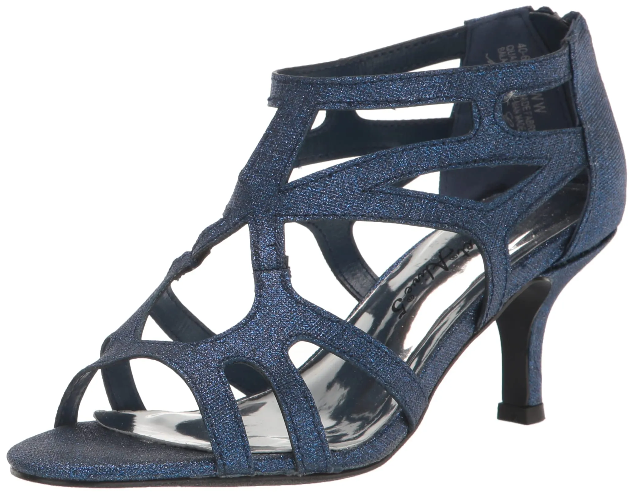 Easy Street Women's Flattery Heeled Sandal, Navy Glitter, 6.5