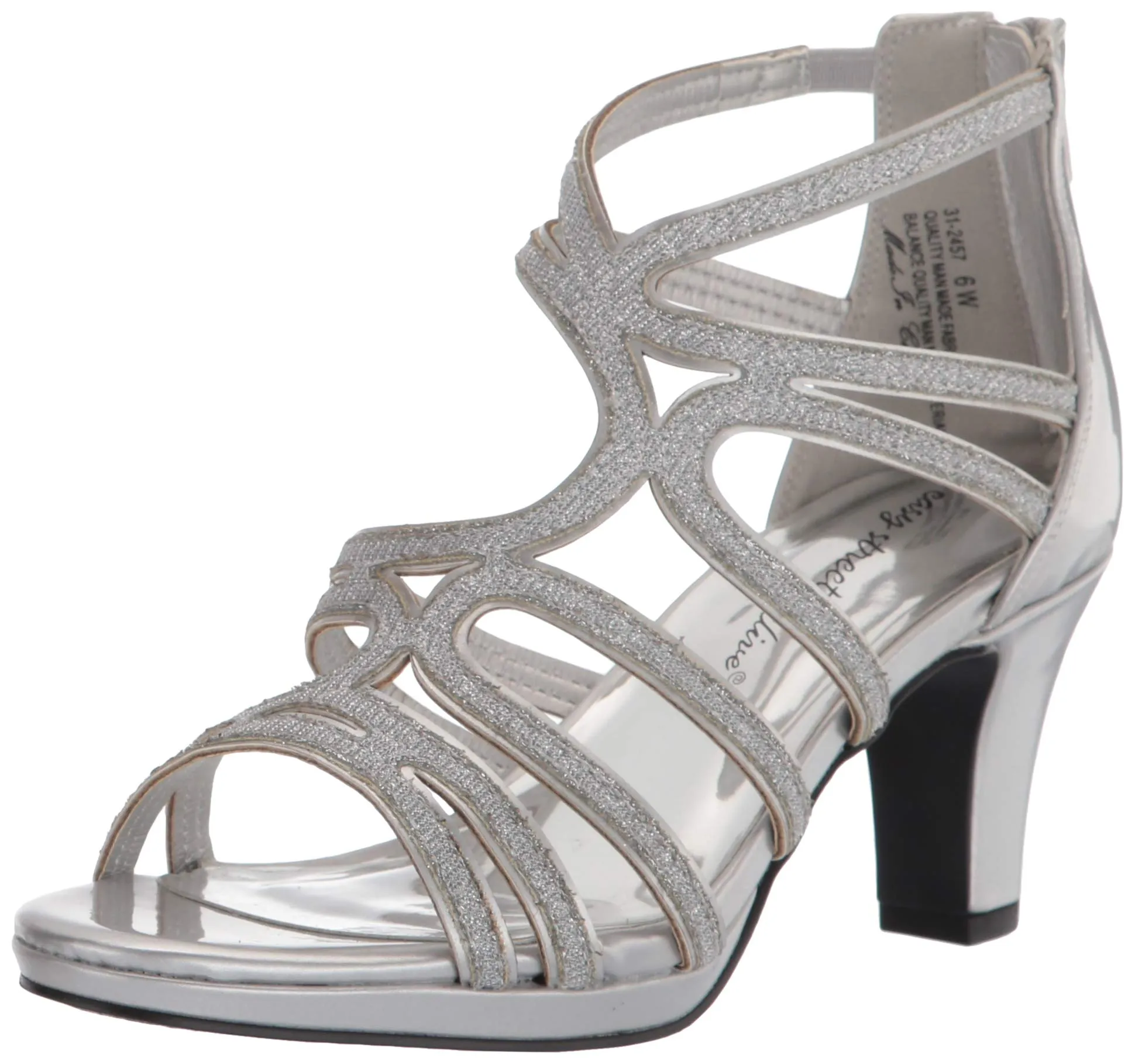 Easy Street Women's Heeled Sandal, Silver Patent, 7 Narrow