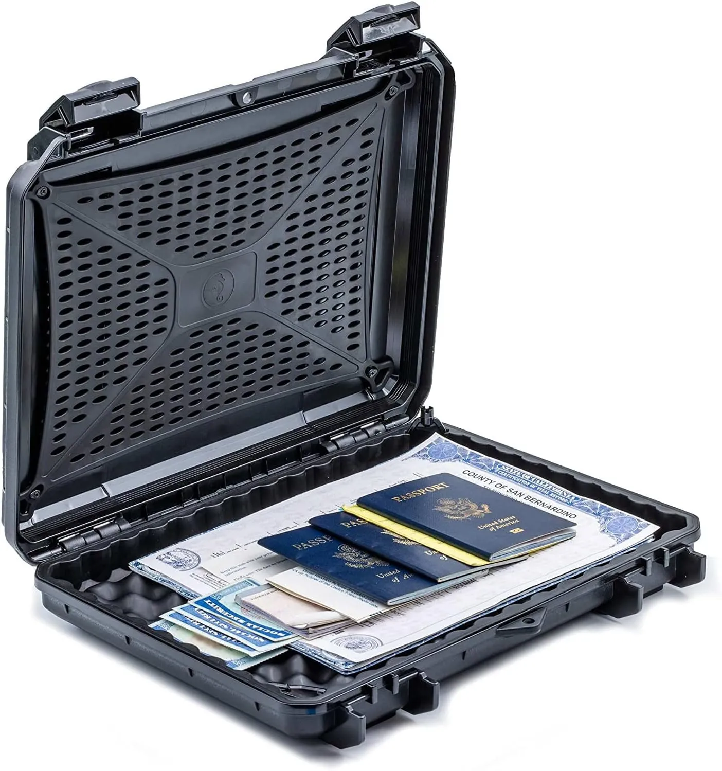 Evergreen 85 Document Discrete Locking Storage Protective Case - Ideal for Harsh Environments, Flooding, Boating, Smoke Proof, Travel Safe/Mil Spec/Waterproof/USA Made - for Documents (Black)
