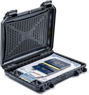 Evergreen 85 Document Discrete Locking Storage Protective Case - Ideal for Harsh Environments, Flooding, Boating, Smoke Proof, Travel Safe/Mil Spec/Waterproof/USA Made - for Documents (Black)